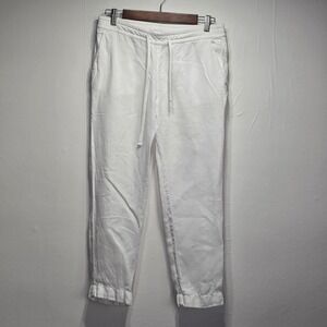 James Perse Linen Pants Womens Size 1 White Drawstring Waist Cropped Casual